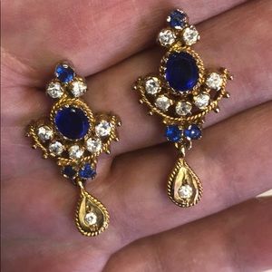 Simply Elegant Lapis, Gold and Rhinestone Earrings